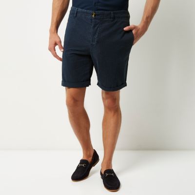 Navy seersucker slim fit bermuda shorts